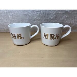 Threshold Mr and Mrs Coffee Mug Set White Gold Lettering Wedding Gift